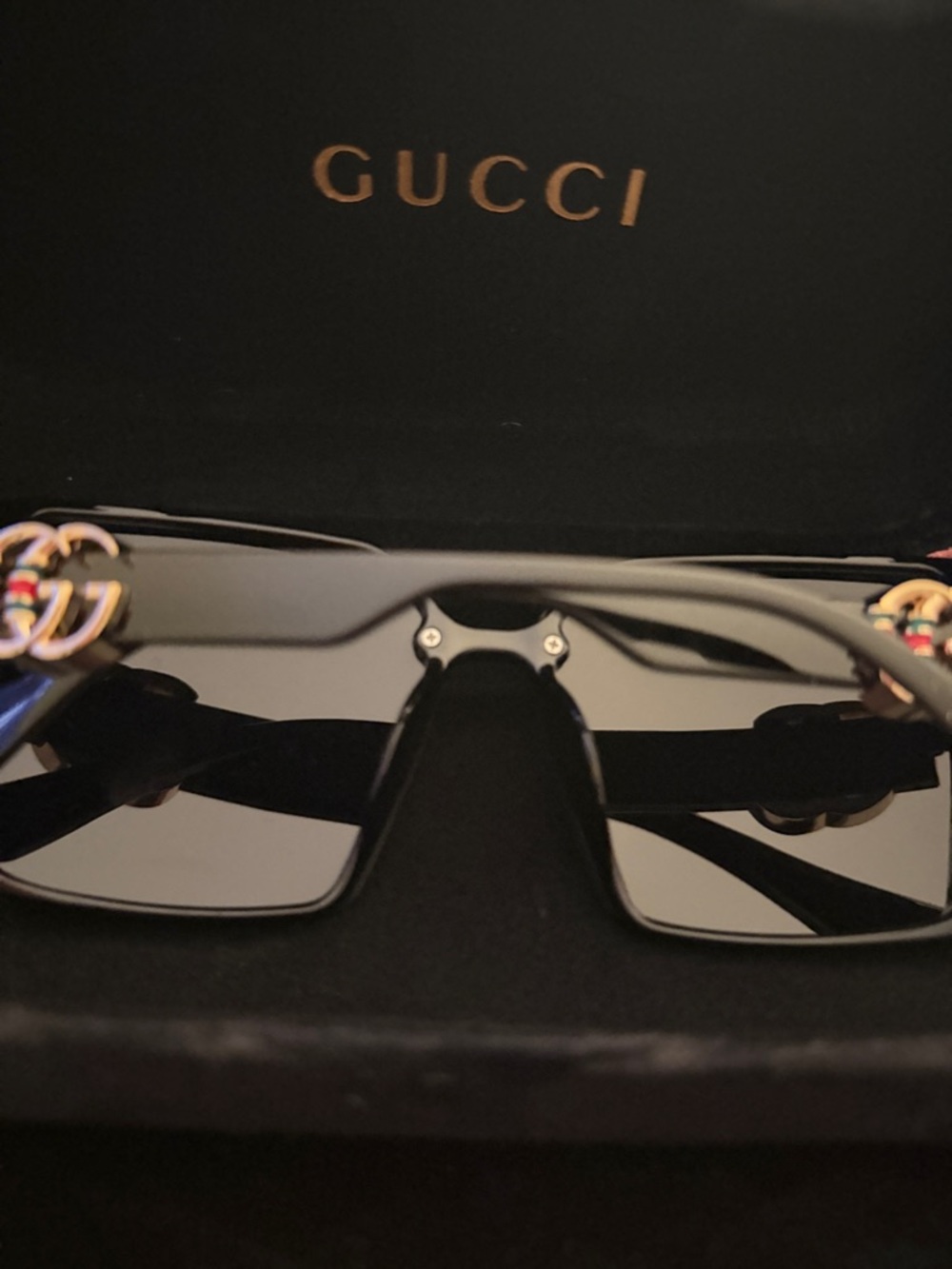 Gucci Rimless Shield Sunglasses in Smoke Black - Picture 2 of 9